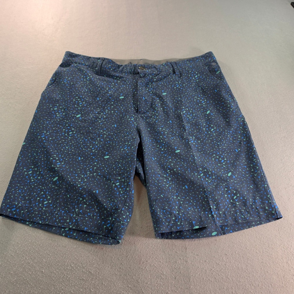 Adidas Golf Shorts Mens 34 Navy Teal Flag Print Performance Flat Front